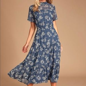 Floral Dressed Up Dusty Blue Floral Midi Dress
